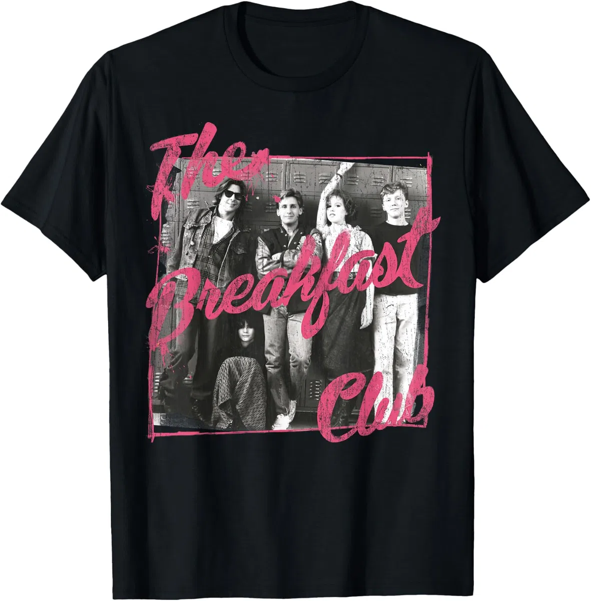 Breakfast Club Pink Text Group Photograph Maglietta
