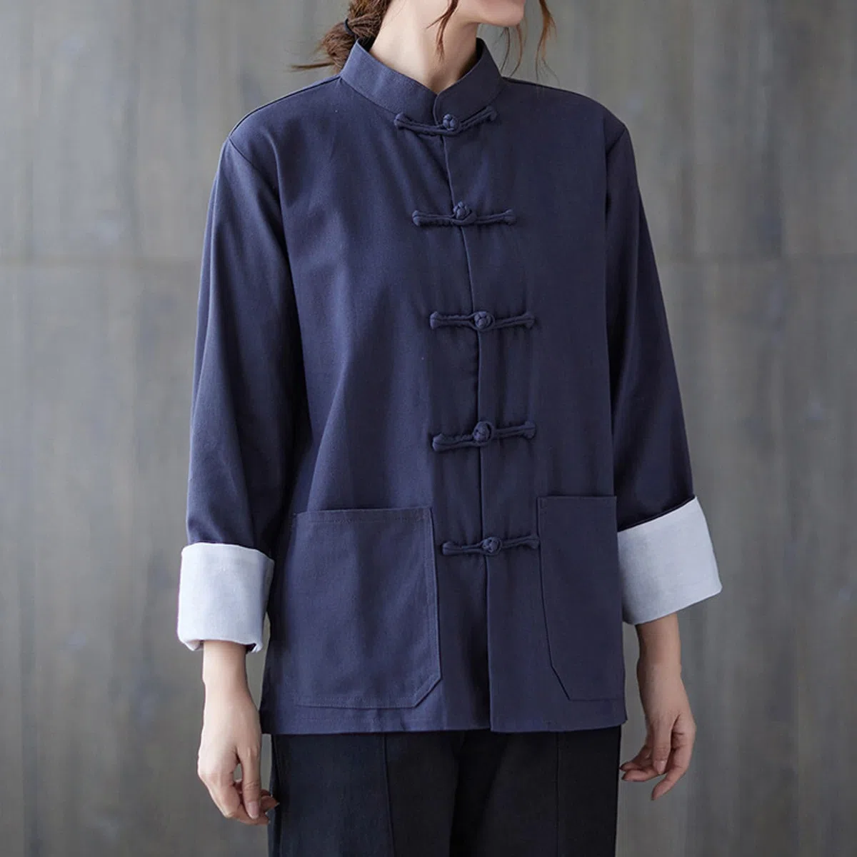 Uniforme Tradizionale Tai Chi per Abbigliamento da Donna In Cotone a Maniche Lunghe per Set di Arti Marziali Kung Fu,Blue-L