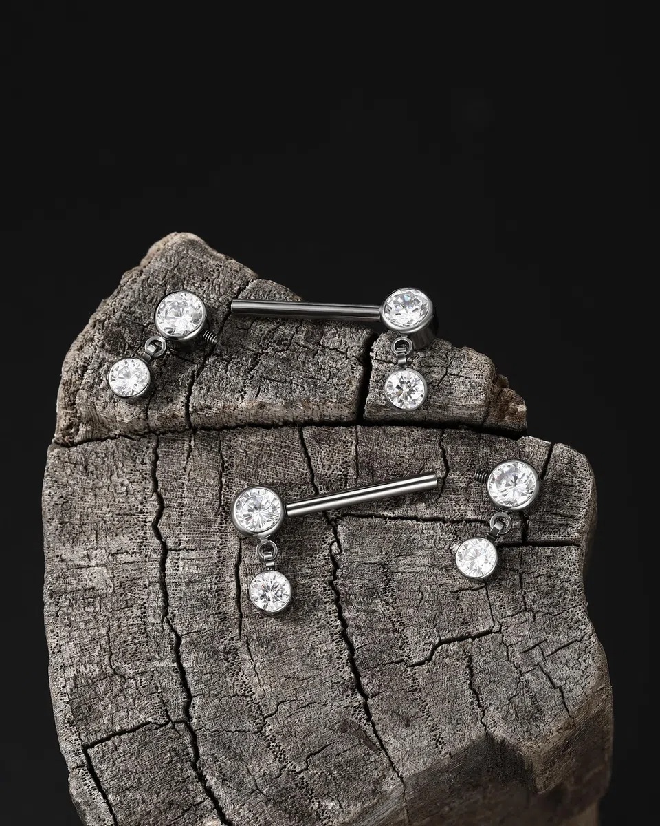 Jewseen Piercing per capezzolo, in titanio, con filettatura interna, per capezzolo, barretta dritta, 14 g, per capezzoli, Titanio Zirconia cubica