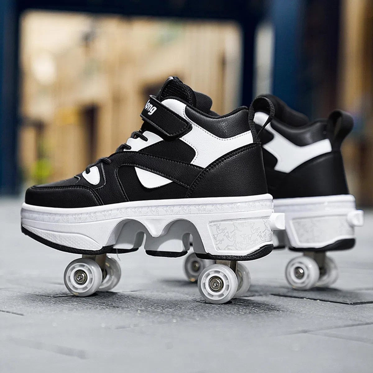 Sneakers Roller Scarpe da Skateboard Sneakers con Ruote Sport Ginnastica Moda Multiuso Kick Roller Shoe,Black-36