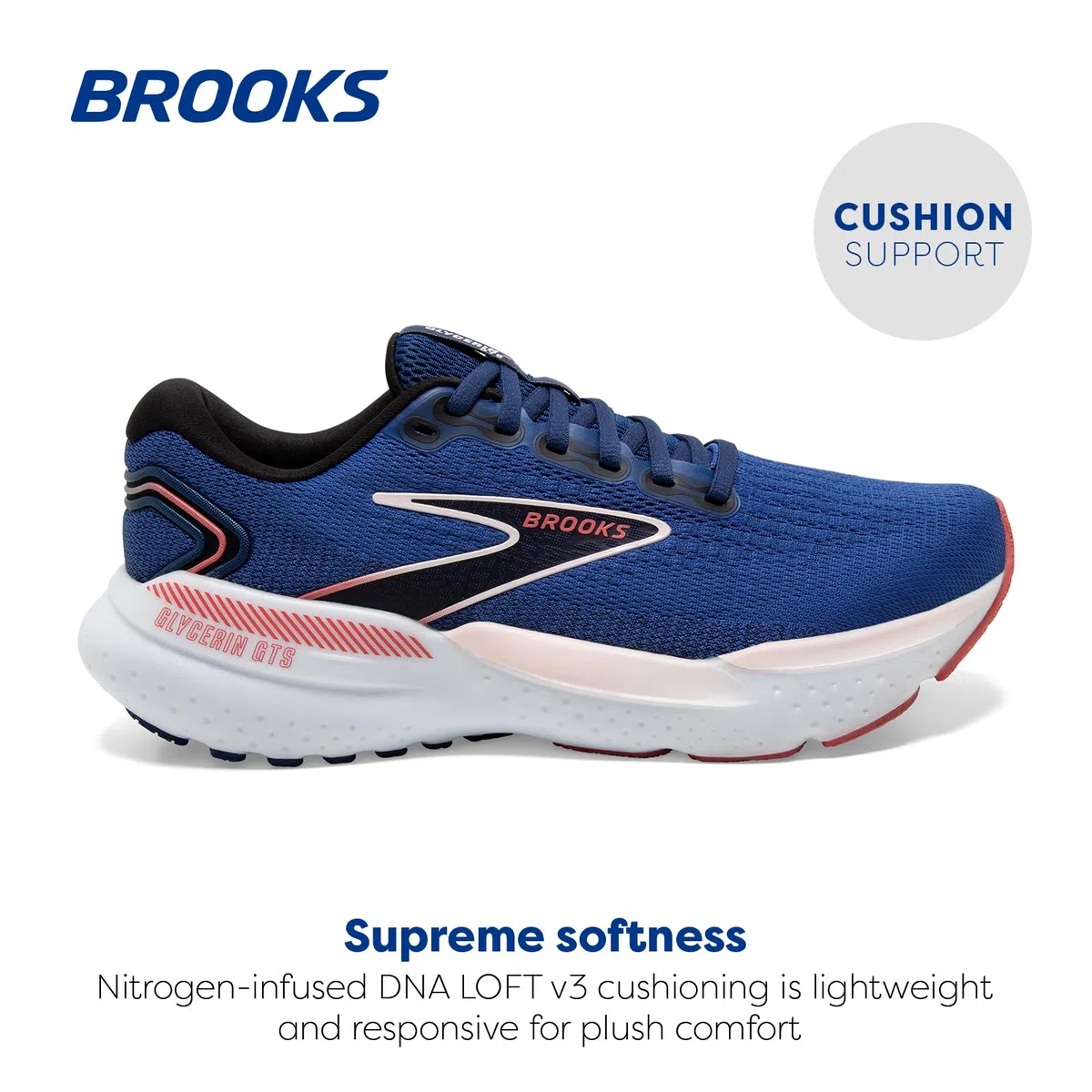 BROOKS Glycerin GTS 21, Sneaker Donna, Blue Icy Pink Rose, 36.5 EU