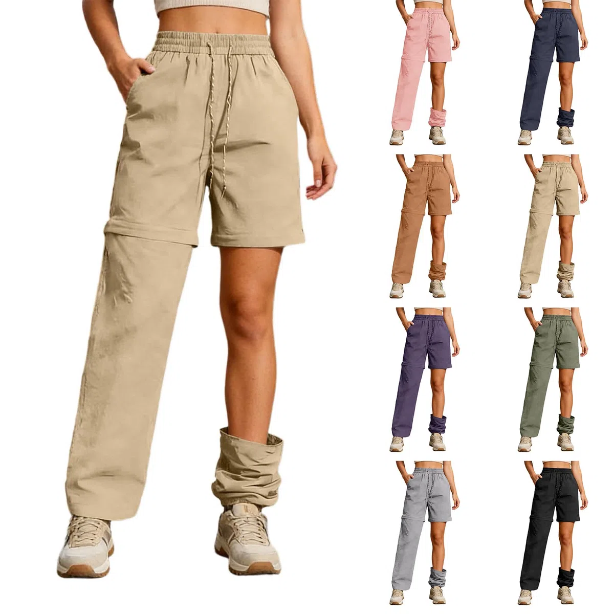Generico Pantaloni da Trekking da Donna, con Zip off, Traspiranti, ad Asciugatura Rapida, Elasticizzati, con Gambe Rimovibili, per attività all'Aria Aperta, Estivi, Pantaloni Funzionali