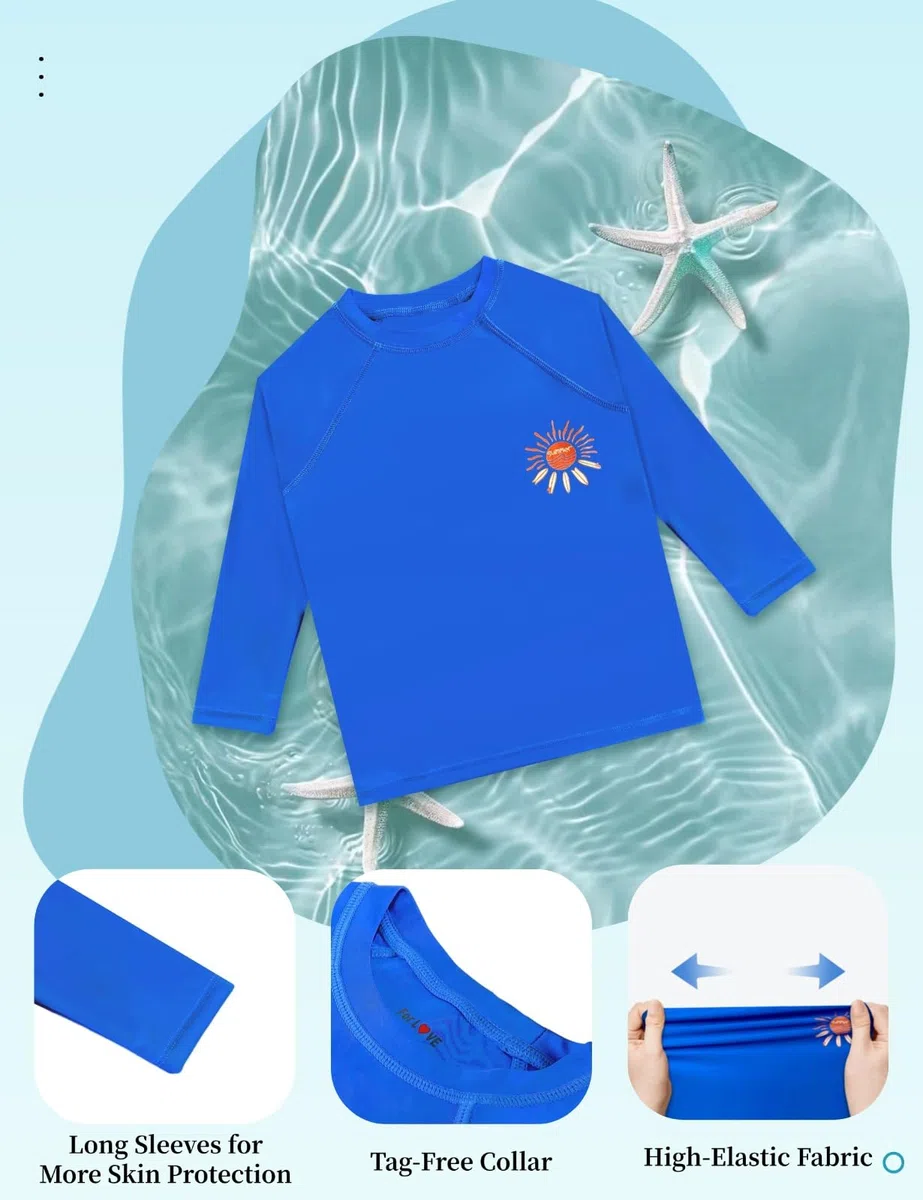 weVSwe Maglietta UV per bambini, a maniche lunghe, UPF 50+, ad asciugatura rapida, rashguard riciclato, 2-12 anni