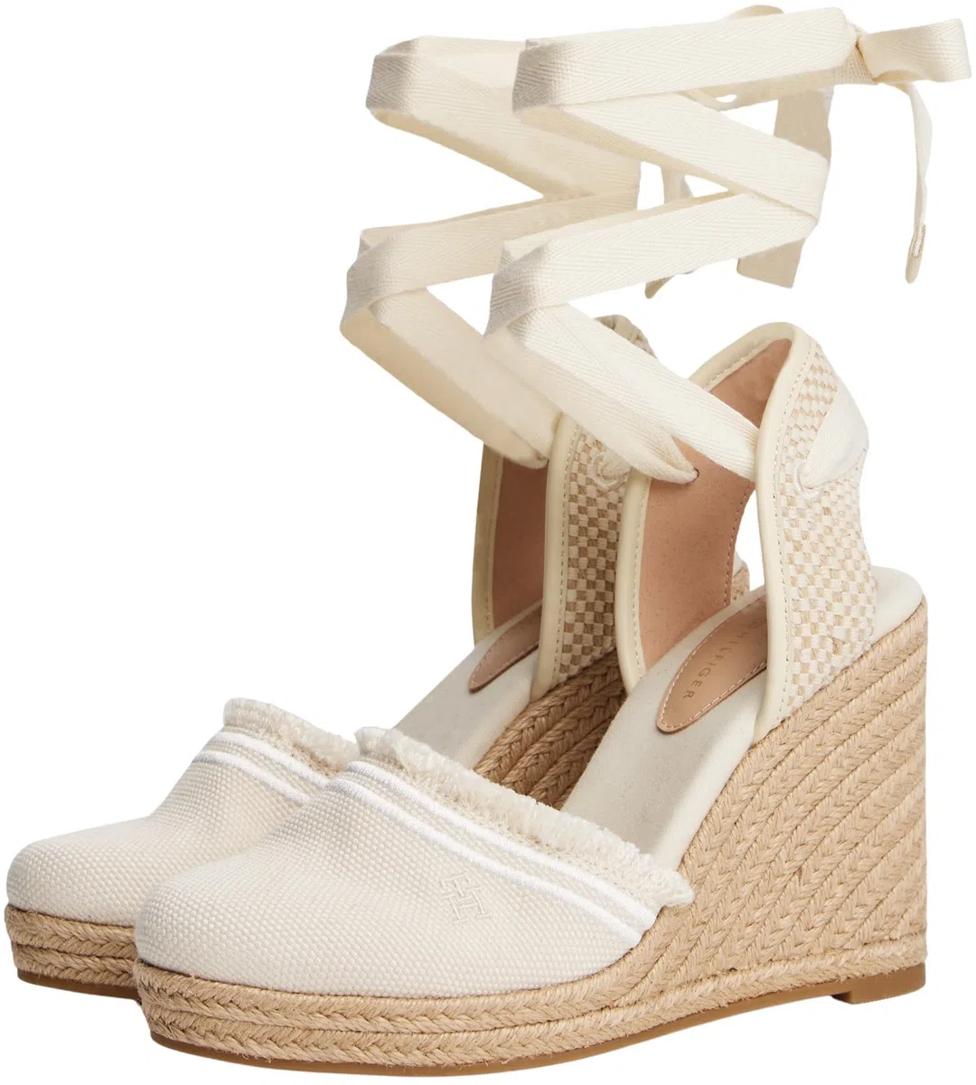 Tommy Hilfiger Donna Espadrillas Wedge Fringe Canvas con Tacco a Zeppa