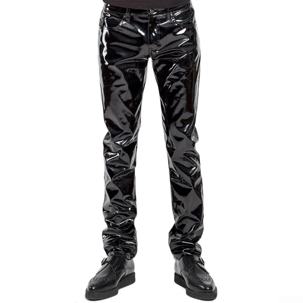 Pantaloni da uomo in PVC – Pantaloni in similpelle lucida per discoteca, danza e gotico punk, vestibilità lunga, morbido tessuto elasticizzato
