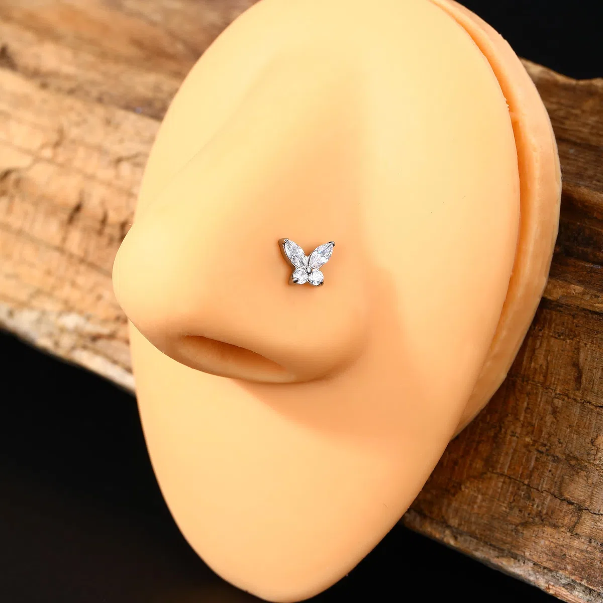 Jewseen Piercing da naso a forma di farfalla, 20 g, in titanio, con curvatura a L, con zirconia cubica, gioielli per donne e uomini