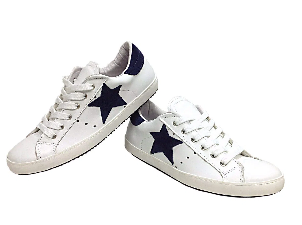 VIA CONDOTTI Scarpe Sneakers Basse Uomo Pelle Bianca Stella Nera Art Golf