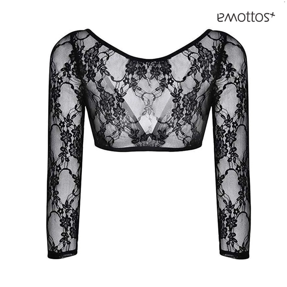 Donna Coprispalle in Pizzo, Top Fronte Aperto con Scollo a V, Coprispalle a Rete Trasparente con Chiusura ad Occhiello, Bolero Floreale a Maniche Lunghe per Abiti, Cerimonia, Nero, S-XL
