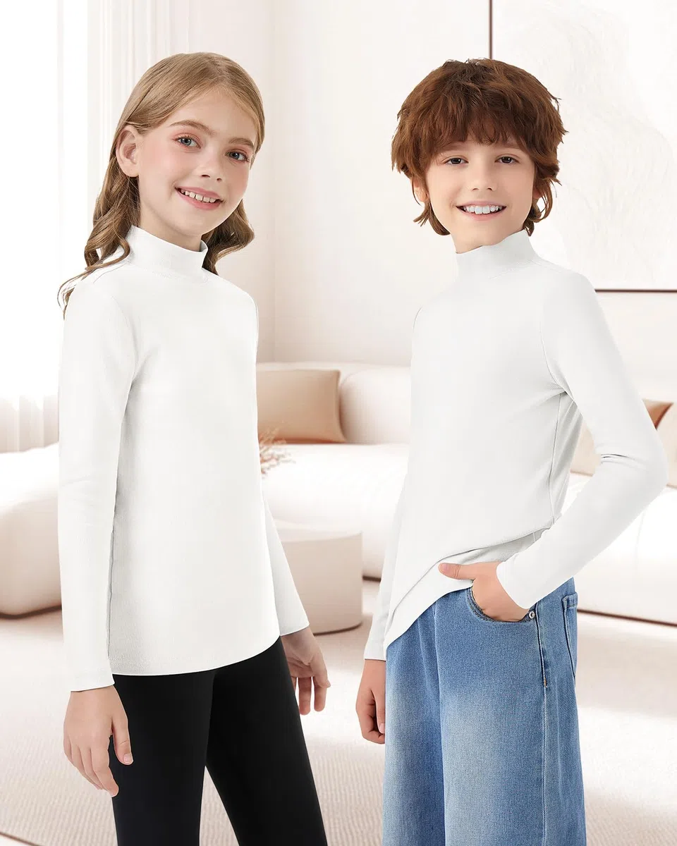 WOWENY Maglietta termica a maniche lunghe collo alto per bambini inverno 6-14 anni