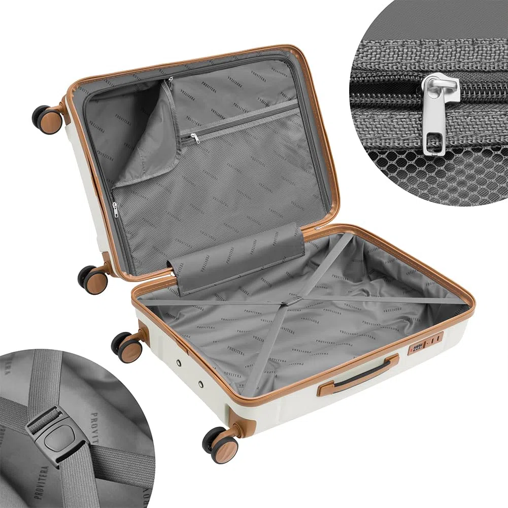 Set 3 Valigie Rigide in ABS, Valigia Rigida 38-59 - 90 Litri, Manico Telescopico, Ruote Easy Roll, Trolley Resistente e Leggero da Viaggio, Bagaglio a Mano (Bianco Perla)