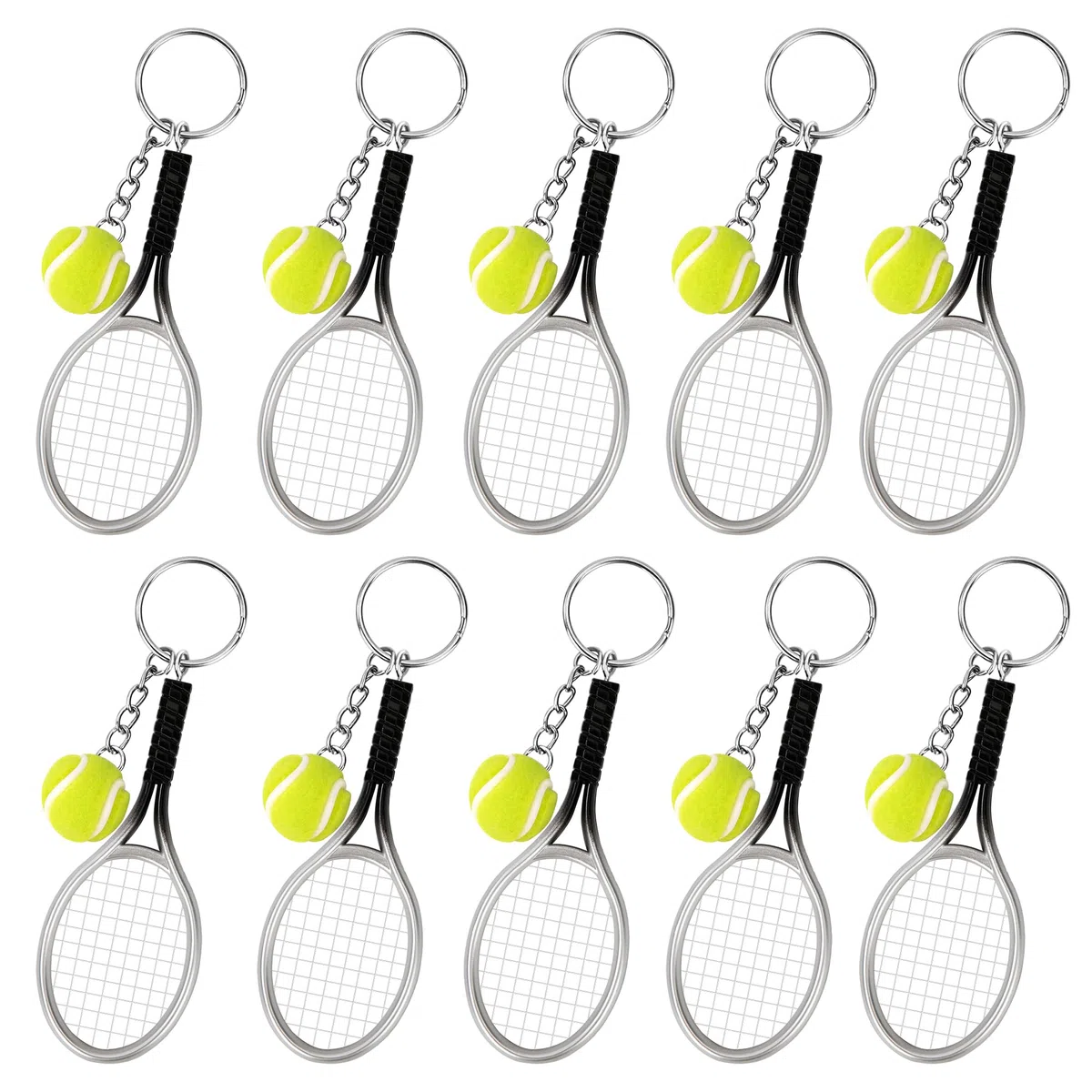 Portachiavi Sport Mini Leggero Portachiavi Racchetta da Tennis Creativo Regalo Squisita per Amanti del Tennis 10 Pezzi (Argento)