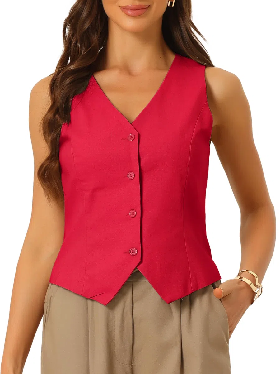 Allegra K Donna Gilet Per Gilet Estivo Senza Maniche Con Bottoni E Scollo A V Gilet Blazer