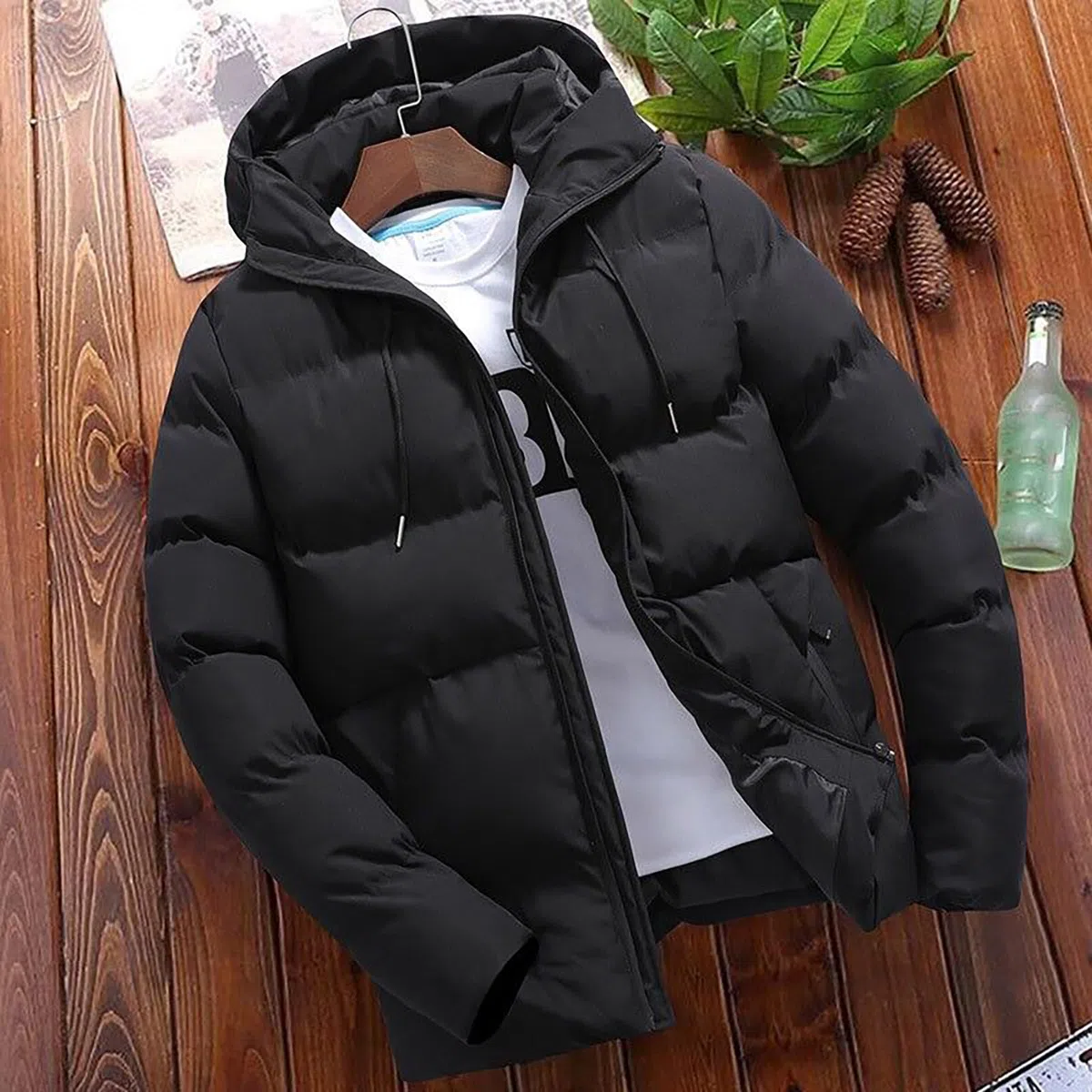 Giacca Invernale Imbottita da Uomo con Cappuccio Tinta Unita Casual Comodo e Caldo Antivento Casual Piumino Sportivo Elegante Giubbino