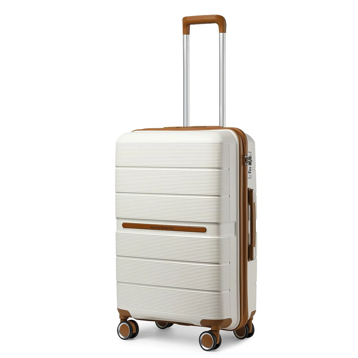 British Traveller Valigia Media Rigida 66cm Trolley Medio PP Leggero con TSA Lucchetto (24pollici, Bianco)