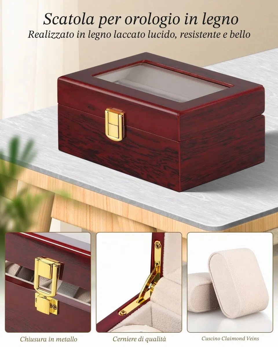 Uten Scatola Porta Orologi Legno 3 Espositore per Gioielli con Scatola Portaoggetti a Griglia con Cinturino per Orologio per Uomo e Donna