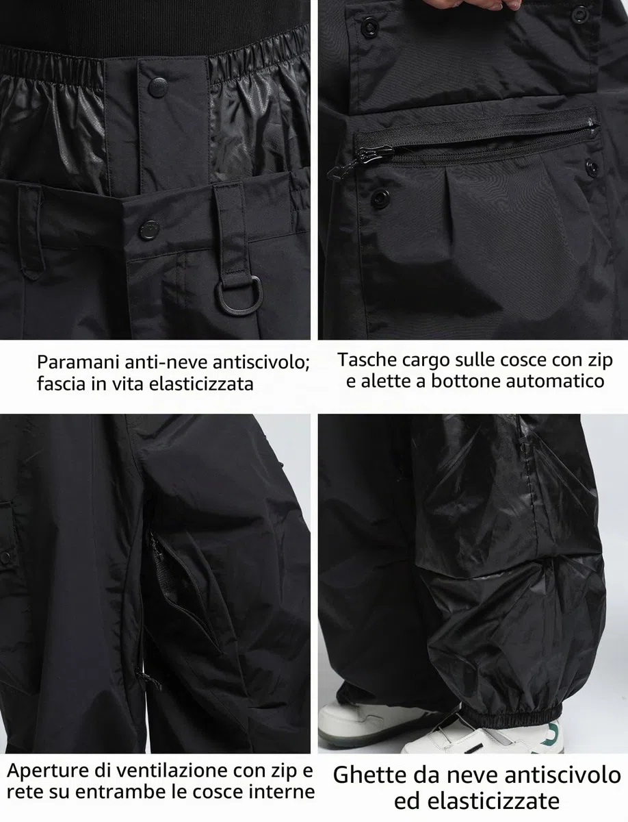 GSOU SNOW Uomo Donna Pantaloni da Sci Baggy Pantaloni da Snowboard Larghi - Multitasche Impermeabile Antivento Traspirante Calda