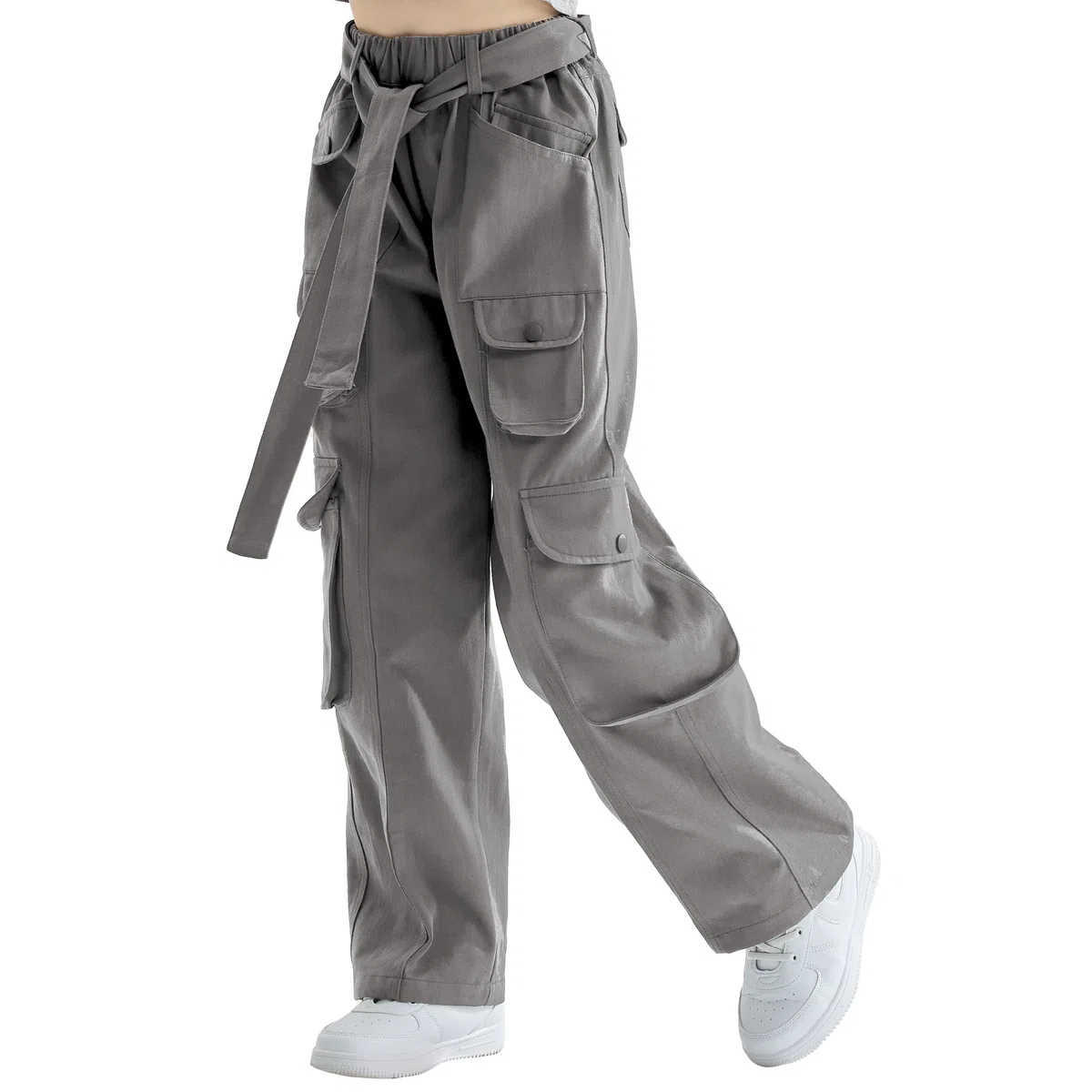 Rolanko Jeans Cargo da Bambina, Pantaloni Larghi Ragazze a Vita Alta Elasticizzati in Denim Vintage con Tasche Multiple