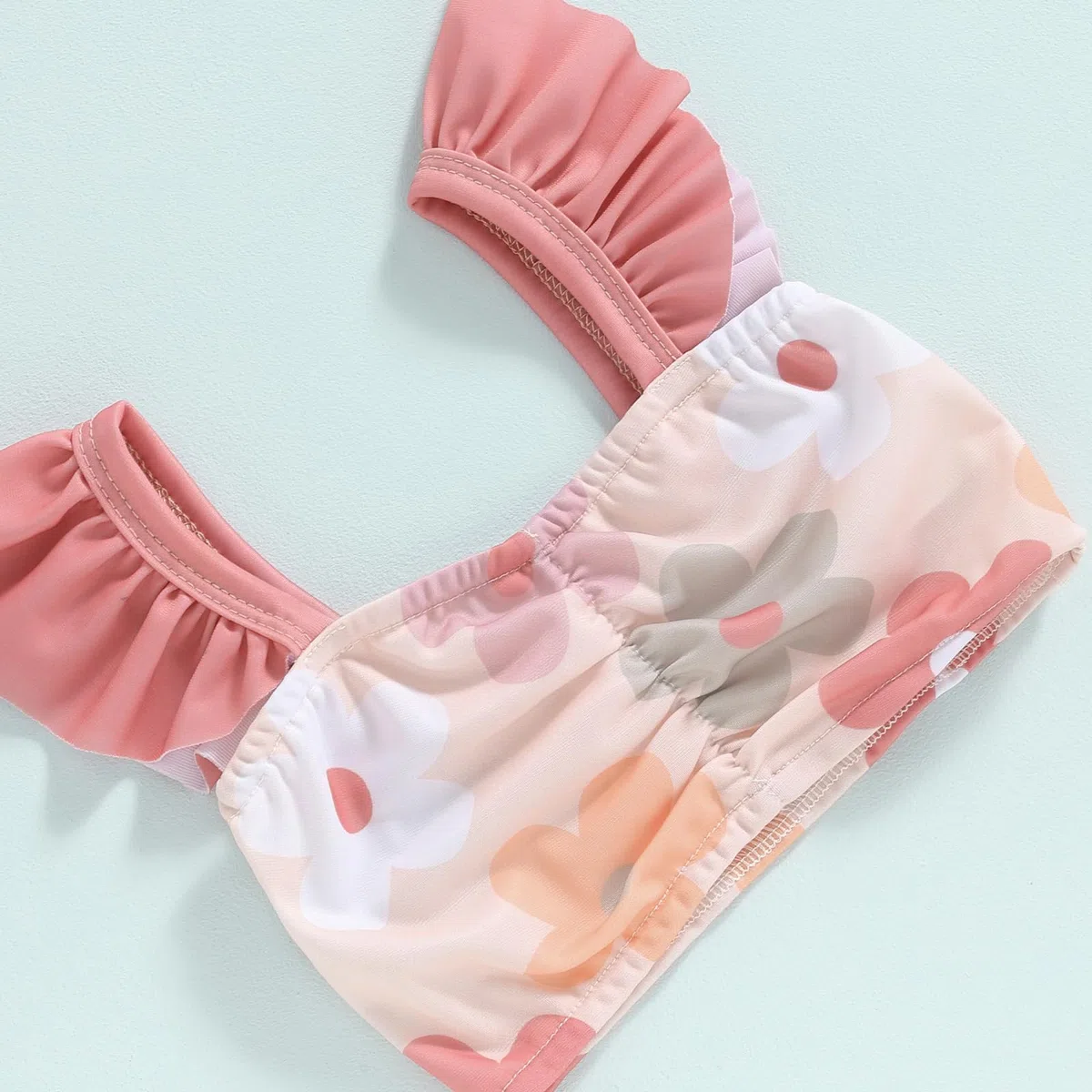 Carolilly Costume da Bagno Neonata 3 Pezzi Bikini Bambina Stampa Floreale Swimsuit Top con Maniche Volant+Pantaloncini da Bagno+Cappello da Bagno
