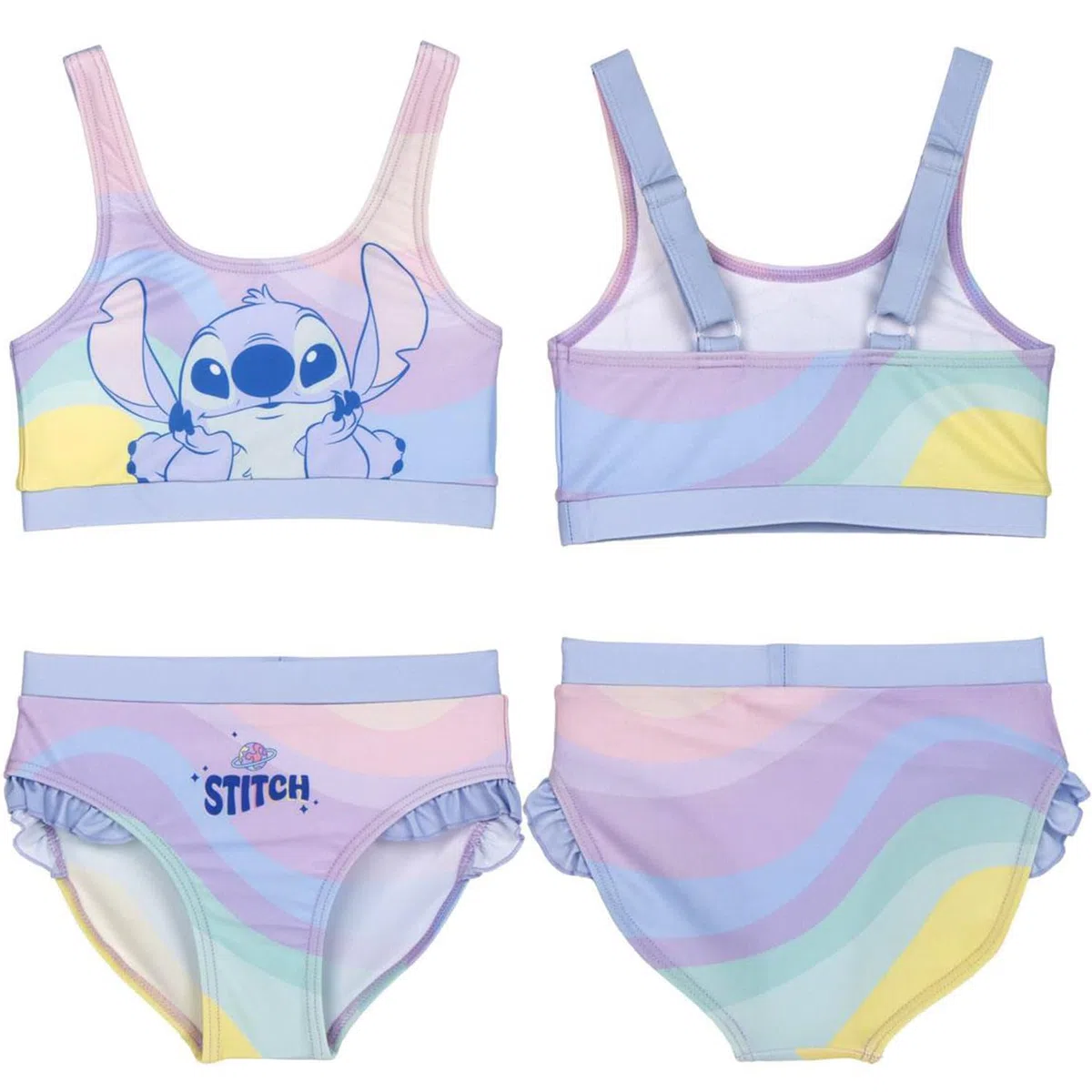 Costume da bagno Stitch bambina – Bikini 2 pezzi color pastello con volant – Costume Stitch ragazza con spalline regolabili – Costume estate mare piscina