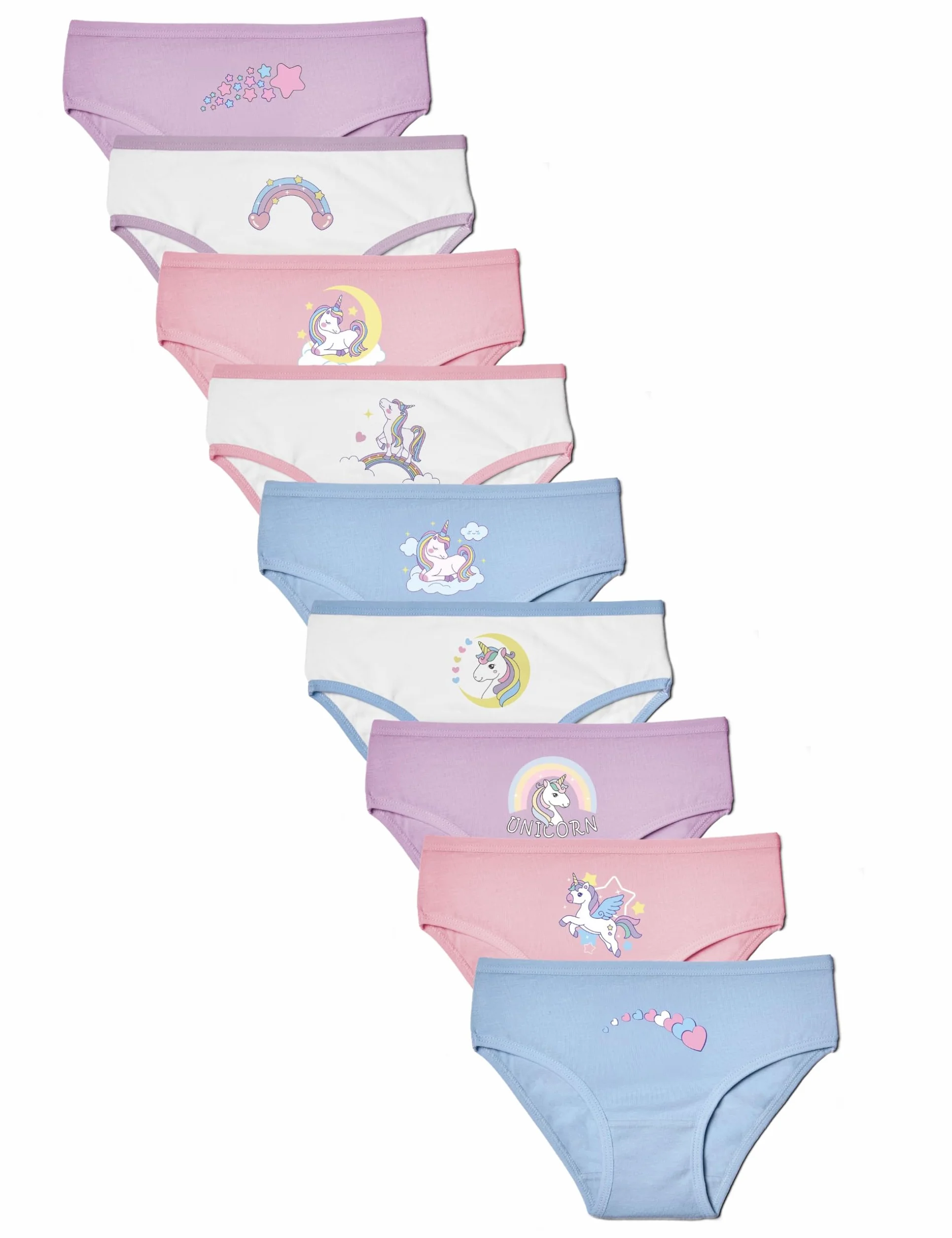 Basic Treasure Confezione da 9 mutande da bambina, in cotone Oeko-TEX, per bambini, biancheria intima per bambine