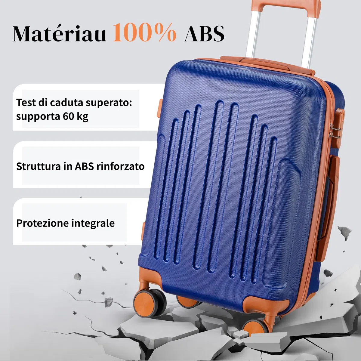 LEADZM Set di Valigie Rigide 4 Pezzi con Beauty Case, Set Valigie in ABS, Luggage Suitcase Grande 23 kg con 4 Ruote Girevoli Doppie (Blu Navy-Marrone)