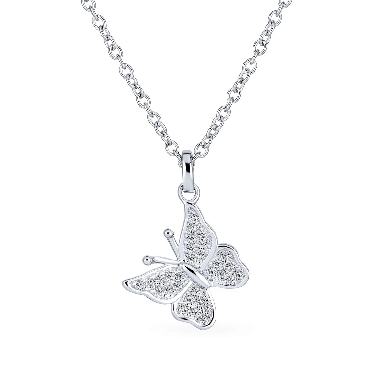 Bling Jewelry .925 Argento Clear Cubic Zirconia Micro Pave Farfalla Collana Per Donne
