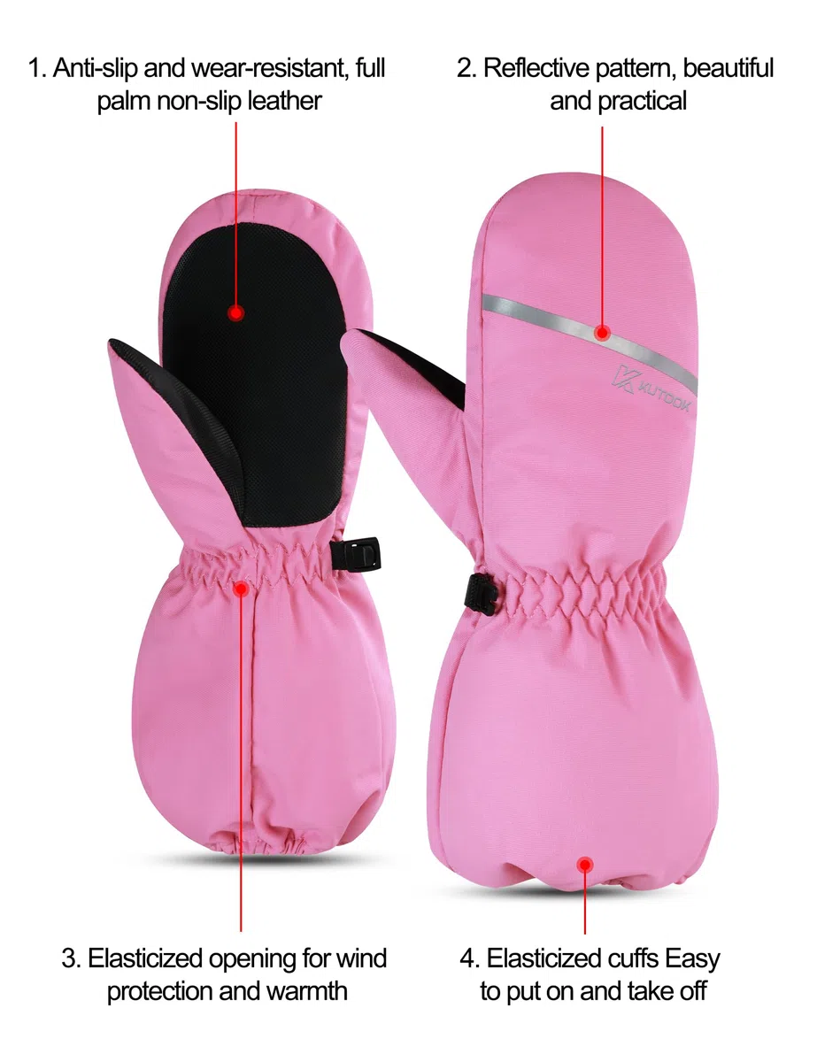 KUTOOK Guanti da Sci per Bambini 2-8 Anni Guanti Invernali Caldi Guanti Neve Bambina Guanti Impermeabili Bambino Termici per Slittino Snowboard Pattinaggio Ciclismo Corsa