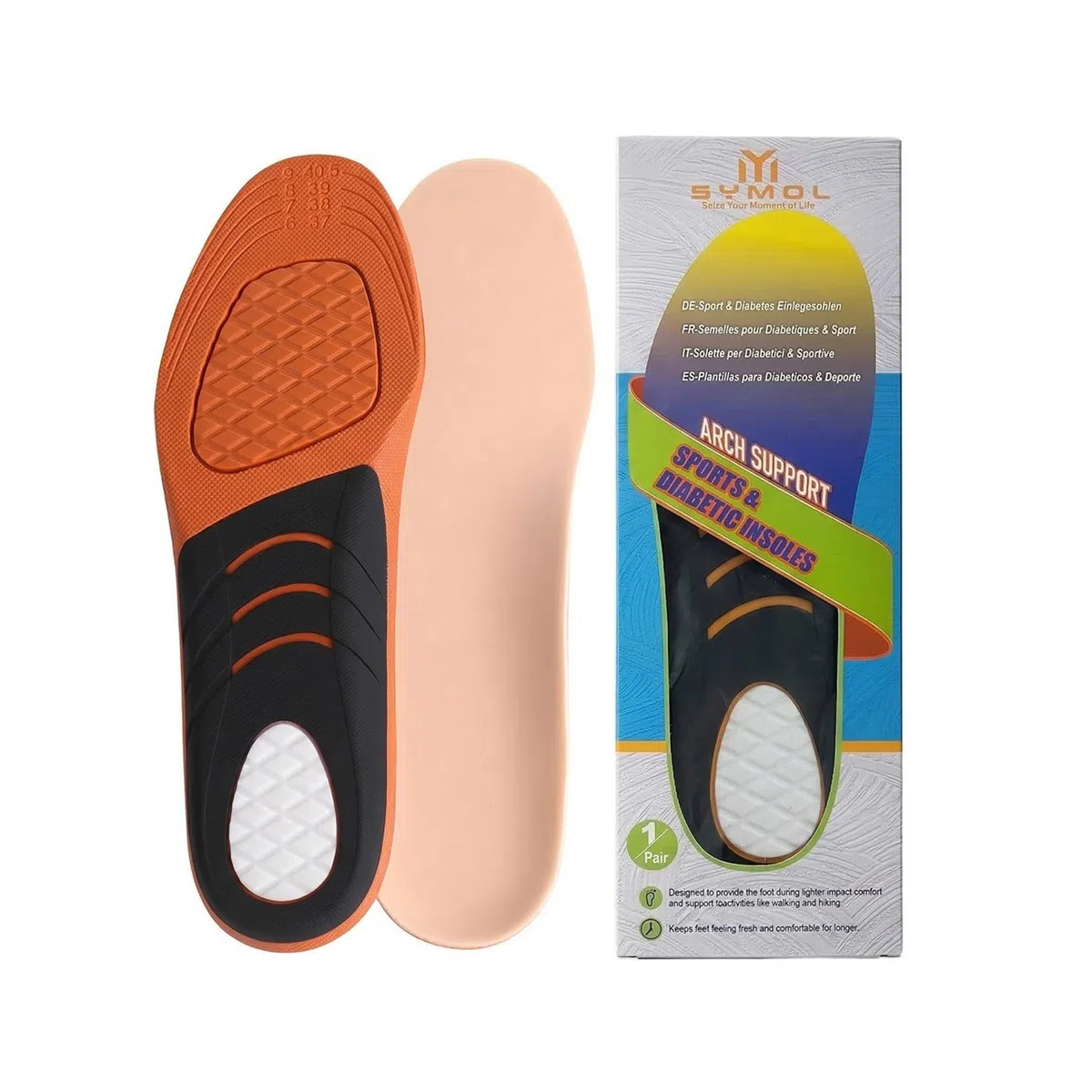 Solette per Diabetici Uomo e Donna EU 35-53 Senza Cucitura Allevia Dolore Alla Pianta Dei Piedi Traspiranti Comoda e Morbida Ammortizzanti Sportive Solette Confort.(Albicocca,35-39 EU 25,5 cm)
