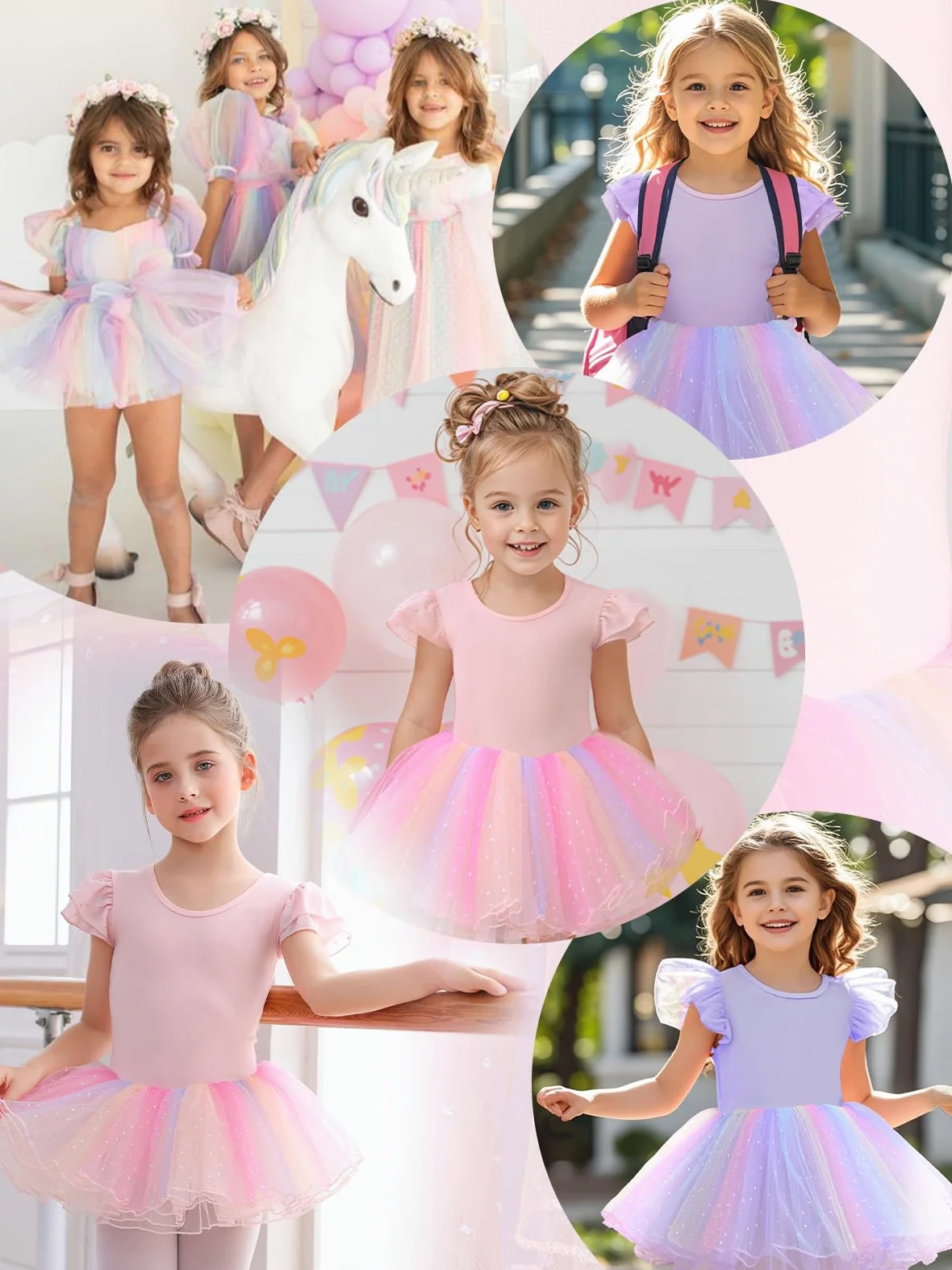 Abbigliamento da balletto da bambina, con paillette, tutù, a maniche corte, in cotone, con gonna colorata