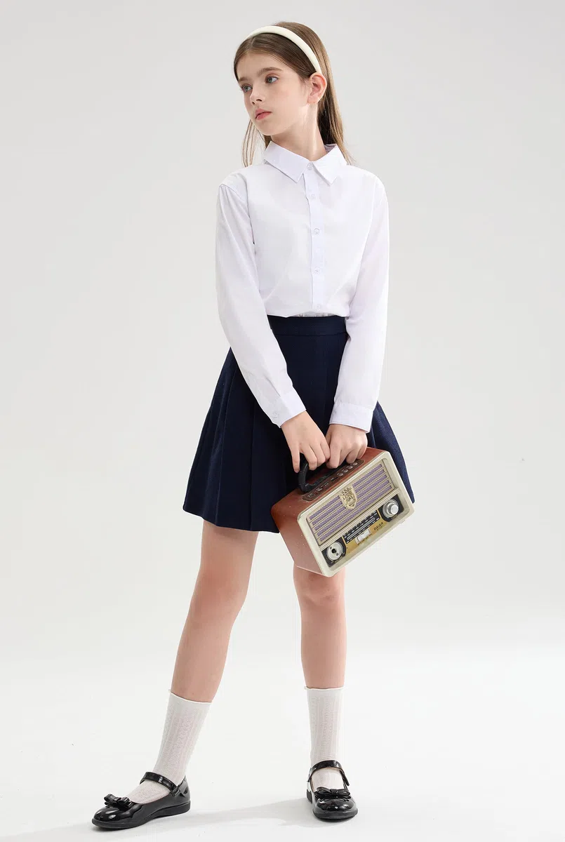 maoo garden Bambina e Ragazza Bianco Cotone Uniforme Scuola Camicia Manica Lunga Camicetta