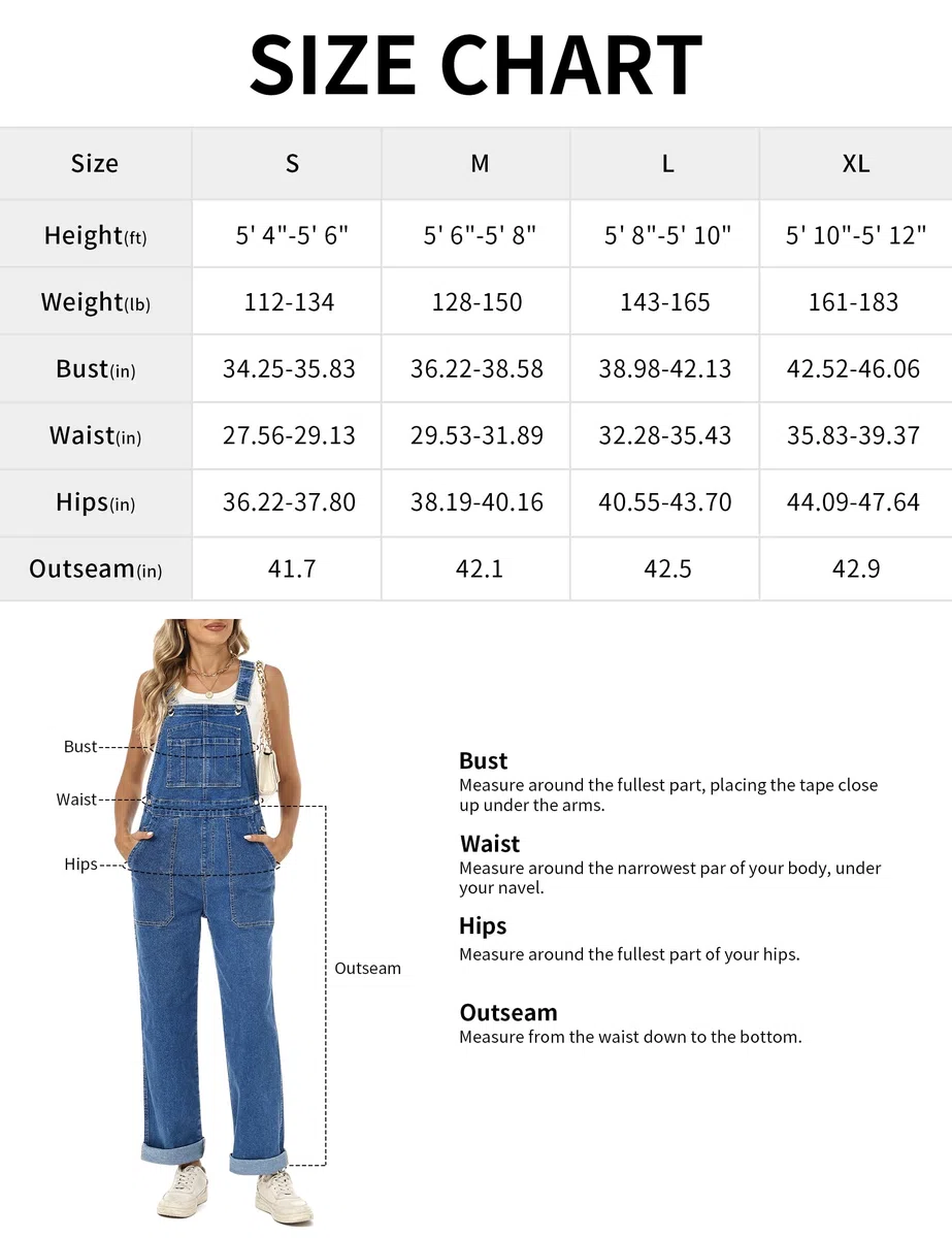 Fengbay Salopette da donna in denim, tuta da donna in denim, con spalline regolabili, casual, ampia, con tasche