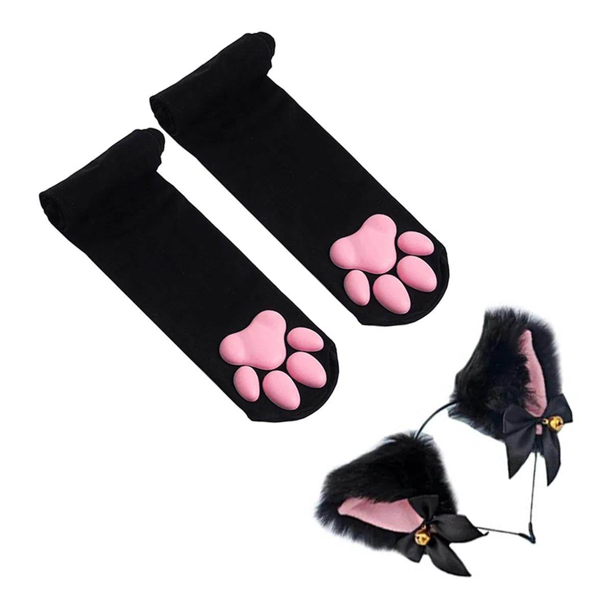 Calze alte alla coscia, calze rosa con artigli di gattino 3D Calzini con zampa di gatto carino per ragazze Donne Cat Cosplay