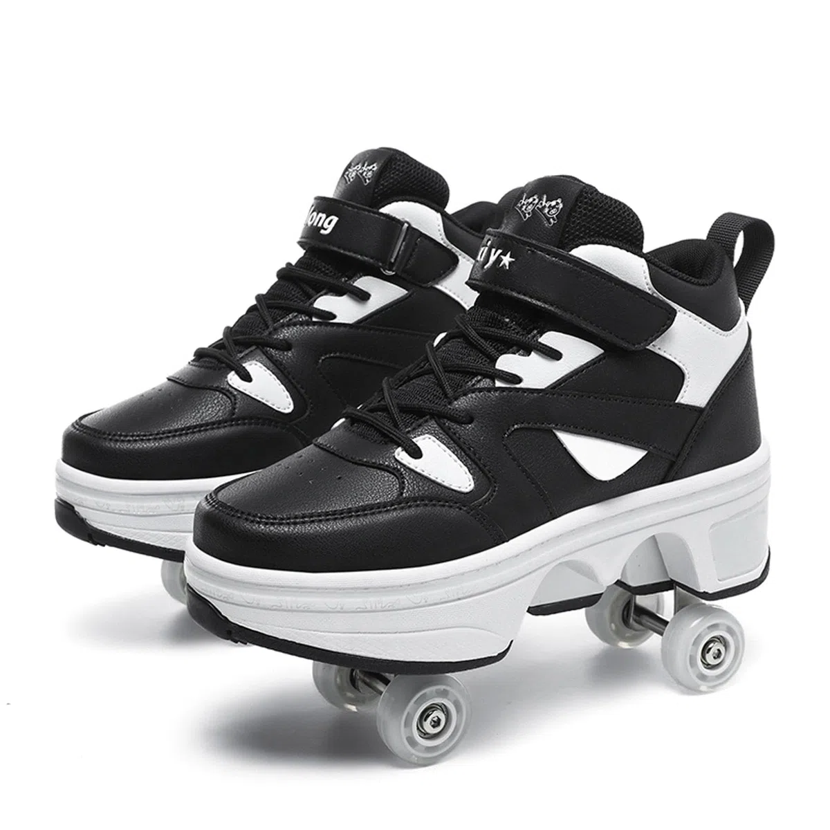 Sneakers Roller Scarpe da Skateboard Sneakers con Ruote Sport Ginnastica Moda Multiuso Kick Roller Shoe,Black-36