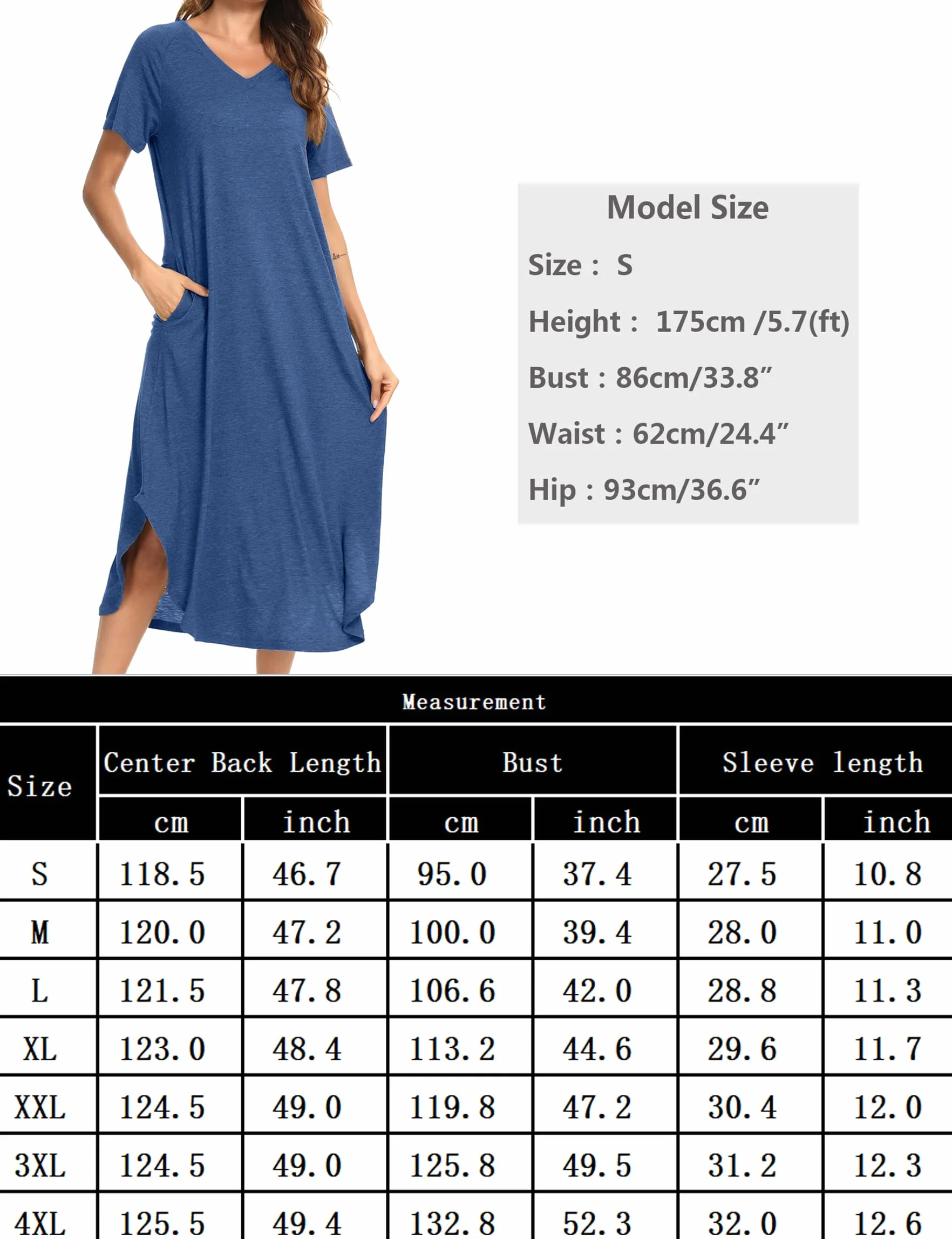Nieery Camicia Notte Donna Cotone Maniche Corte Scollo a V Sciolto Fessura Elegante Abito Casual Lungo con Tasca
