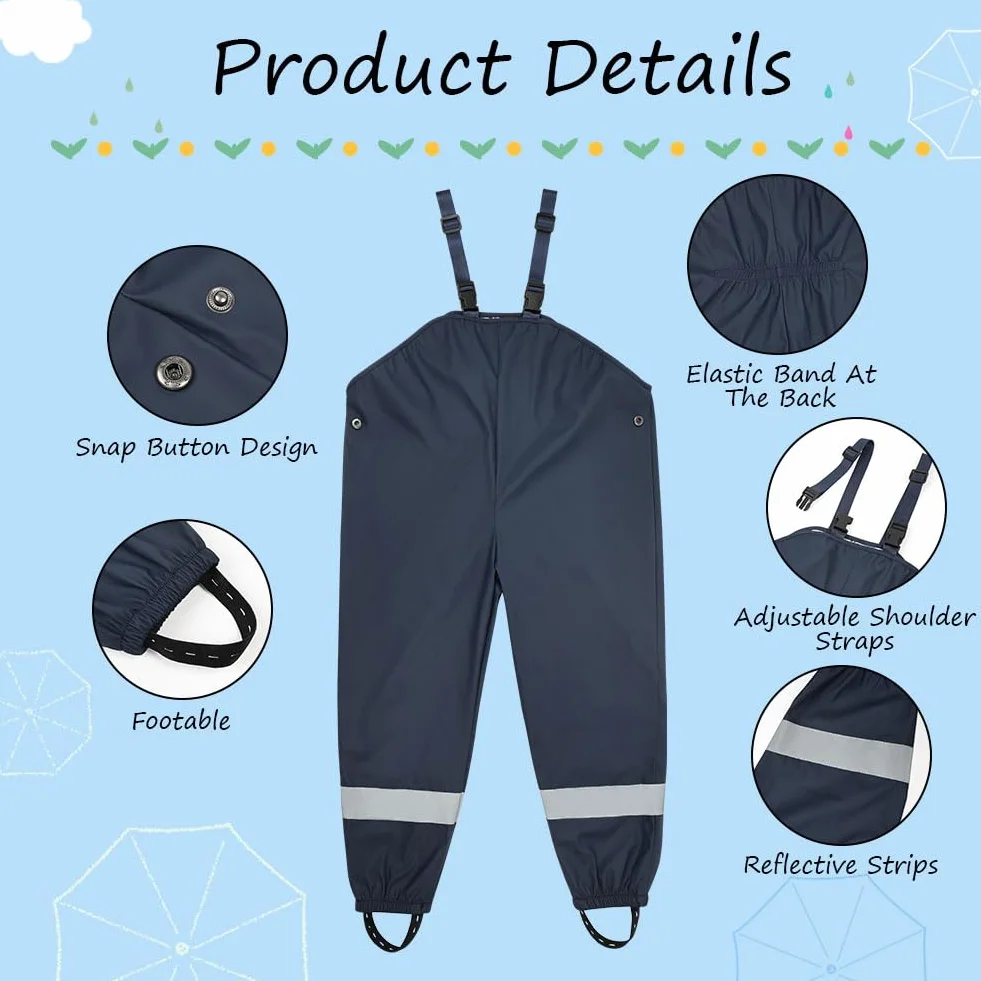 flintronic Pantaloni Impermeabili Bambini e Ragazzi, Antipioggia Sfoderati, Fango con Striscia Riflettente
