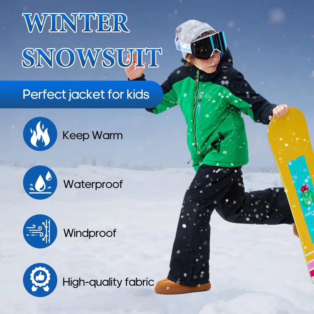 SMONTY SNOWER - Tuta da sci per ragazzi, con cappuccio rimovibile, extra caldo, invernale