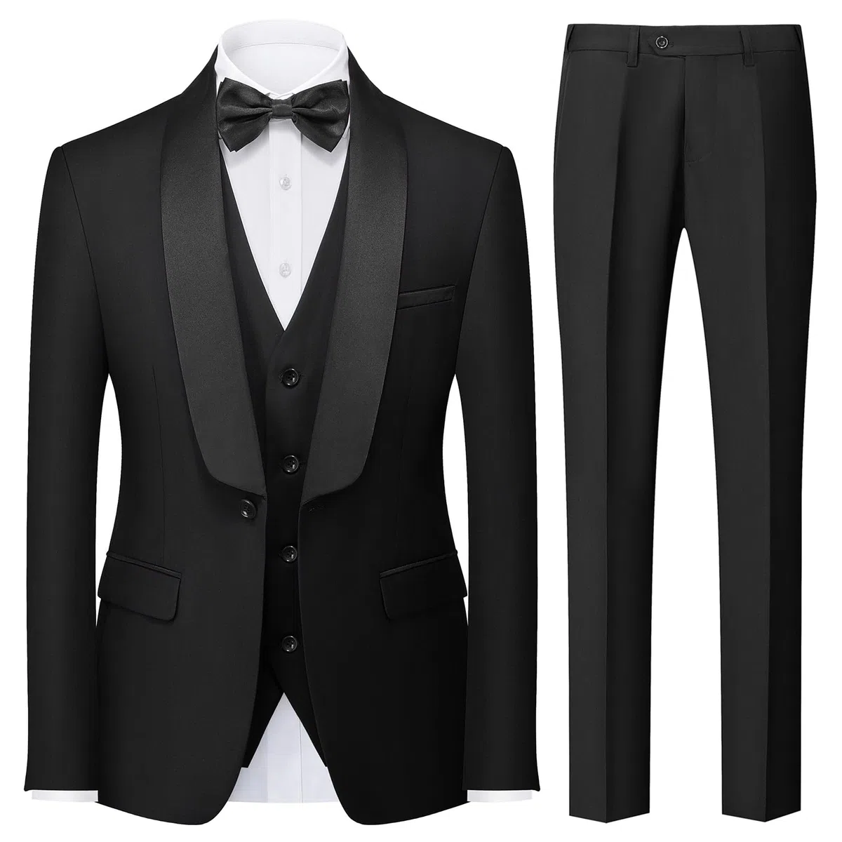 KUDORO Abito da Uomo 3 Pezzi Slim Fit Abiti da Sposa Abito Elegante Cerimonia Abito da Smoking Blazer Gilet Pantaloni
