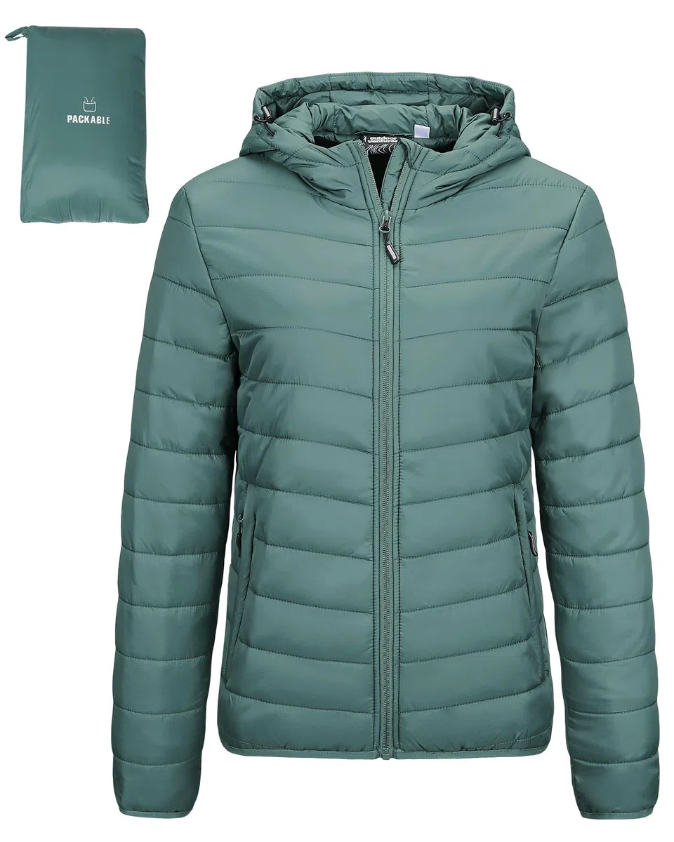 Outdoor Ventures Giacca trapuntata da donna, leggera, avvolgente, calda, con cappuccio, foderata, con tasche, per il tempo libero, le escursioni, i viaggi