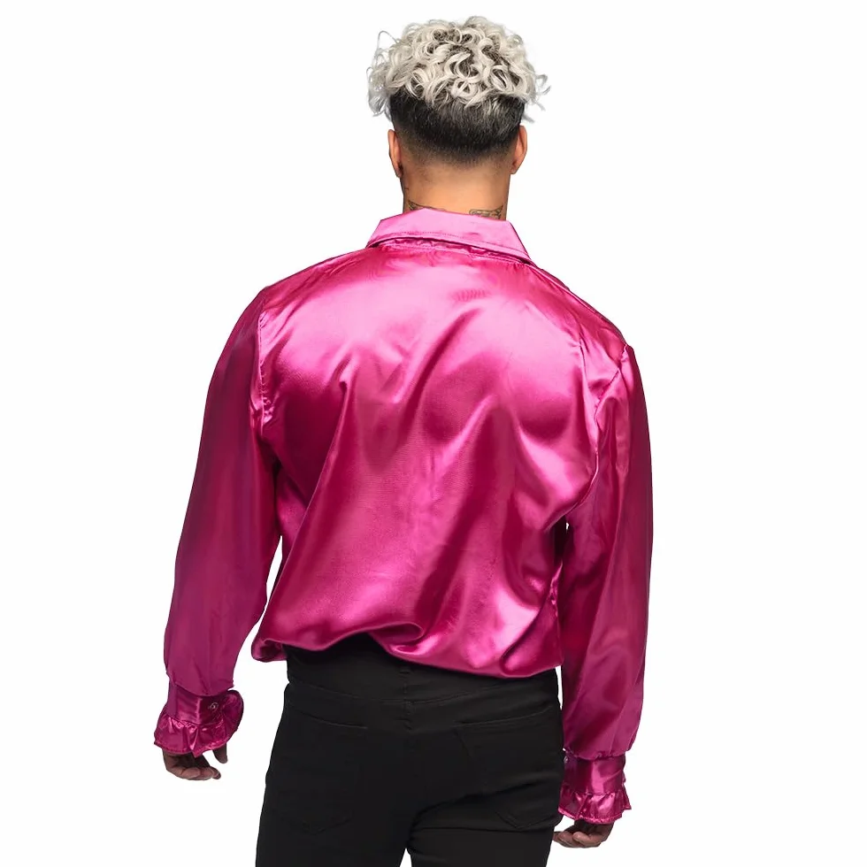 Boland - Camicia da Discoteca con Volant, Rosa, da Uomo, Costume, Camicia da Festa, Anni '70, Festa a Tema, Carnevale