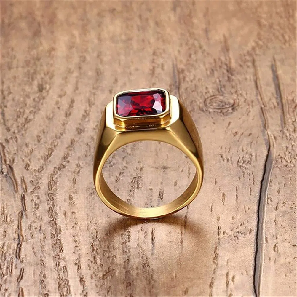 HIJONES Anello da Uomo in Pietra in Acciaio Inossidabile con Zirconi Quadrati Grandi Vintage