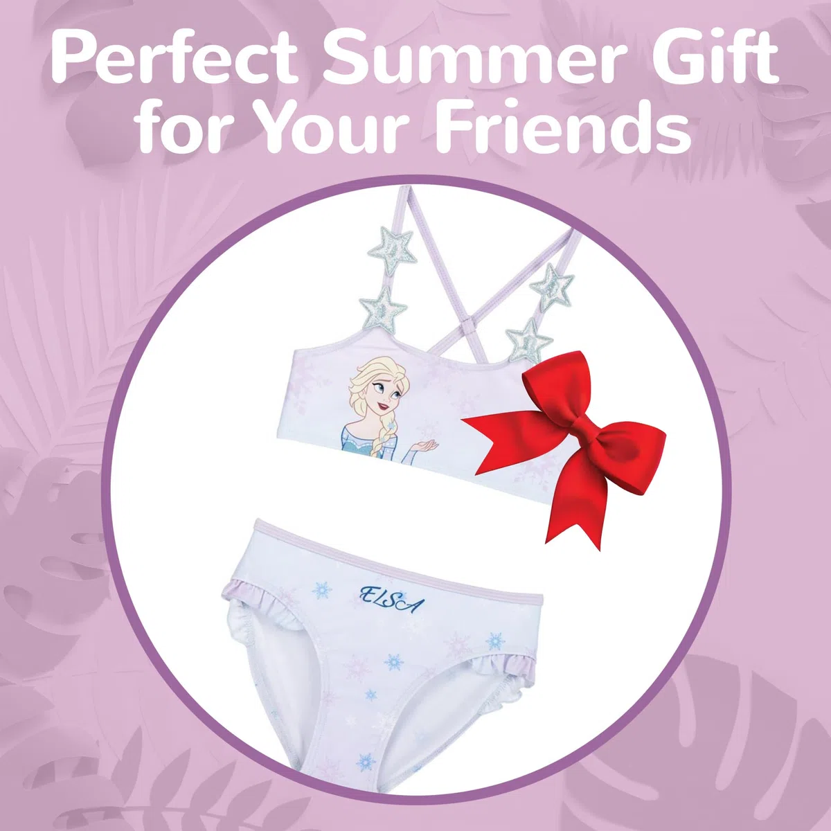 Bikini da bambina Frozen Elsa – Costume da bagno a 2 pezzi da ragazza – Spalline a stella – leggero e ad asciugatura rapida