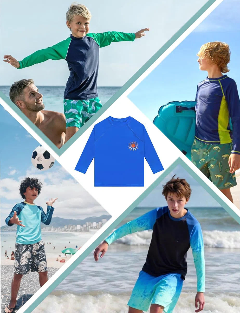 weVSwe Maglietta UV per bambini, a maniche lunghe, UPF 50+, ad asciugatura rapida, rashguard riciclato, 2-12 anni
