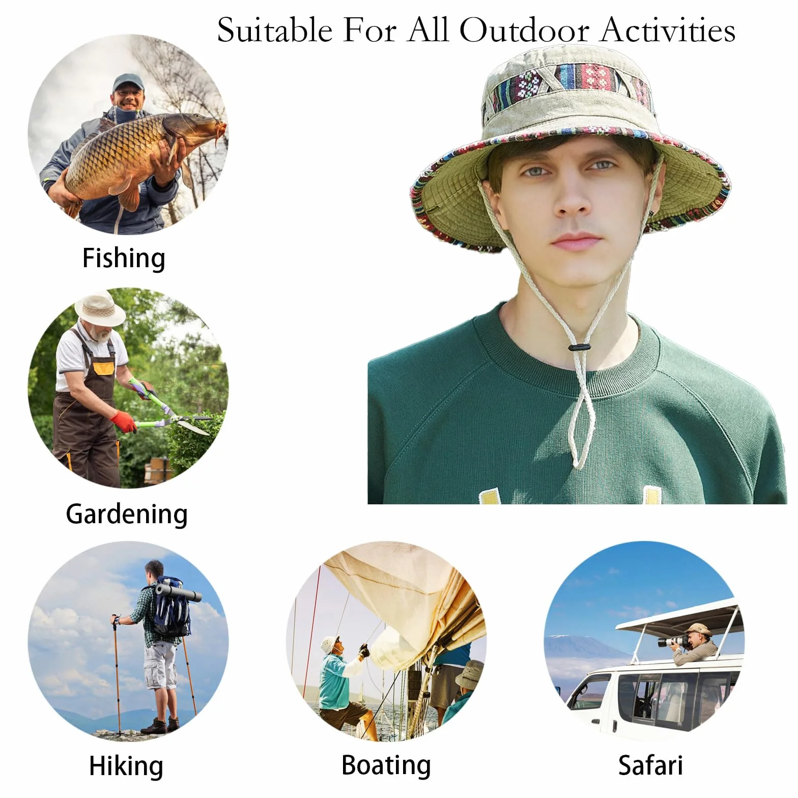 SAKTHIVEL Cappello Pescatore Uomo Cappello Sole Uomo Estivo Anti UV per Trekking Pesca e Safari Boonie