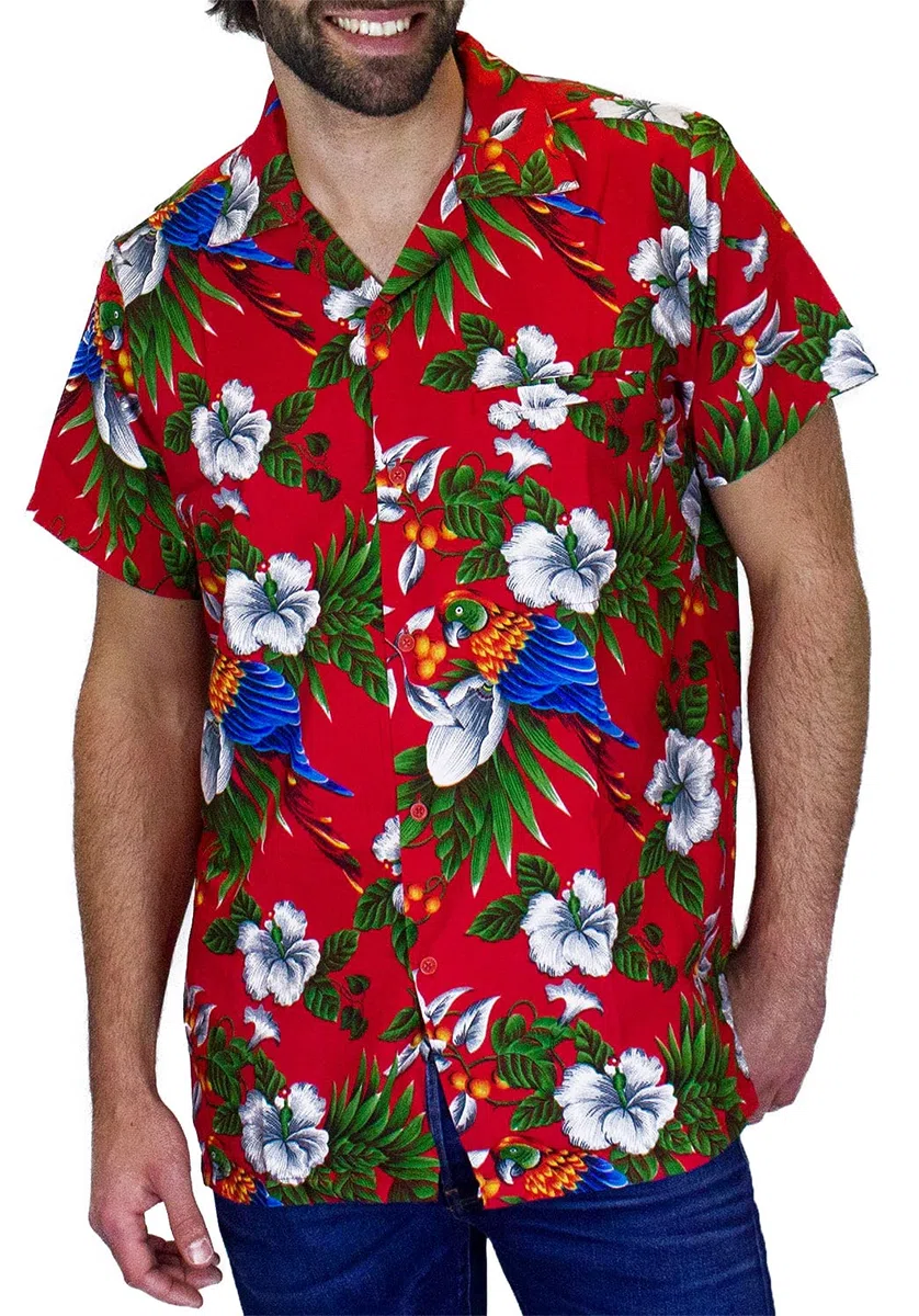 King Kameha Funky Camicia-Hawaiana Uomo Manica-Corta Elegante Palme Tropicali Bottiglie Birra Festa Unisex