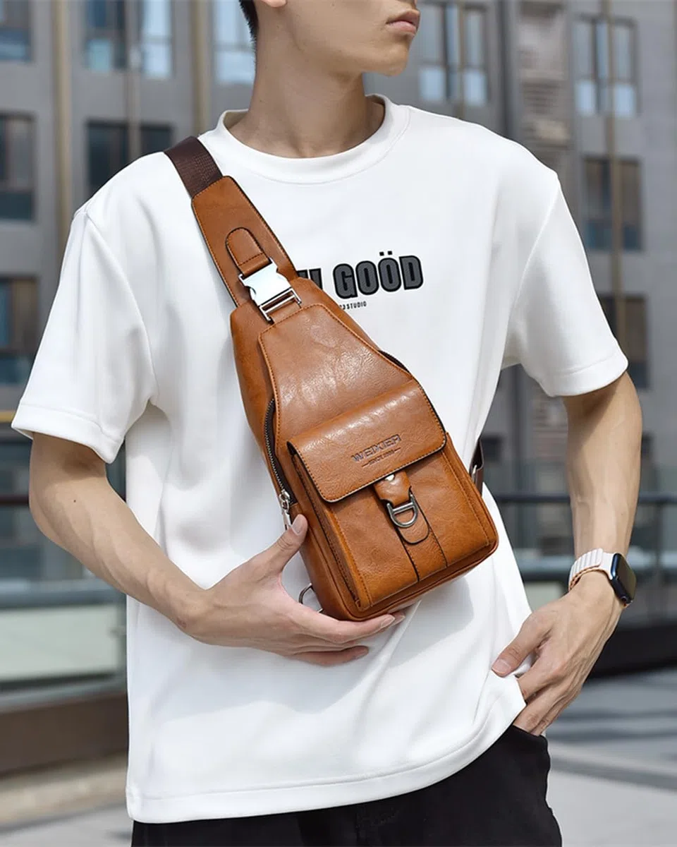 Borse a spalla da uomo,Borsello Tracolla Zaino Monospalla Pelle Borsa a Tracolla Piccolo Impermeabile Spalla Sling Bag (Marrone Chiaro 1)