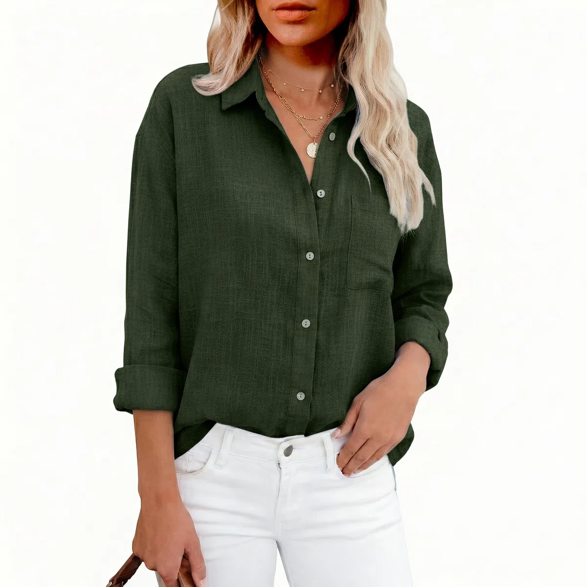 Camicetta da donna in lino casual in chiffon di cotone e lino, camicia lunga a maniche lunghe