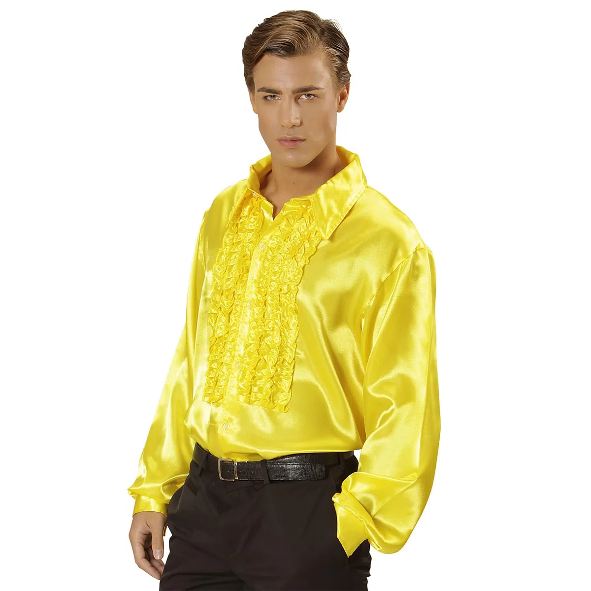 W WIDMANN MILANO Party Fashion - 70 Anni di Camicie con Volant da Uomo, Camicia Disco Fever Lucida, Carnevale, Festa a Tema
