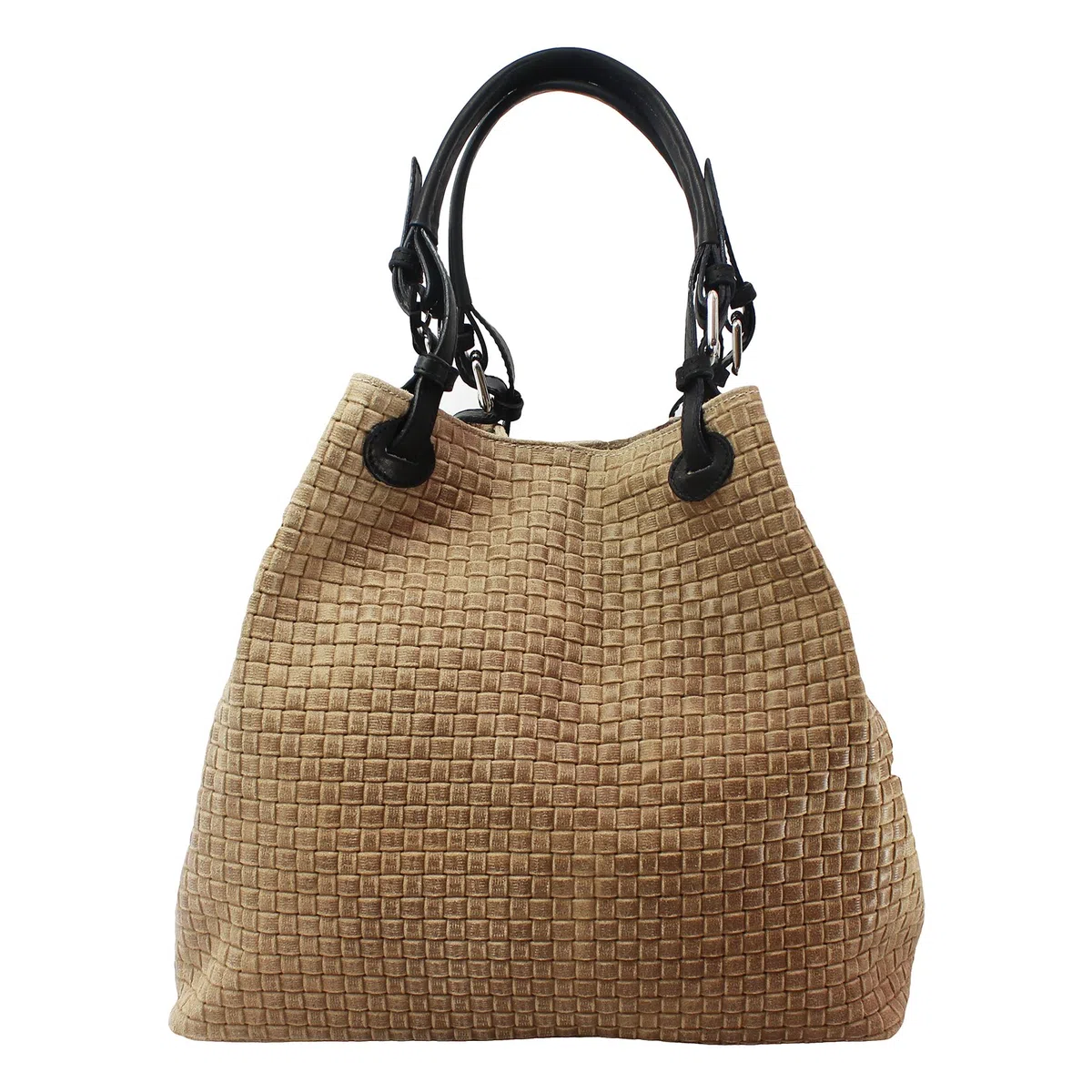 Chicca Borse Borsa a Mano Stampa Intrecciata da Donna con Tracolla in vera pelle made in Italy - 34x29x18 Cm