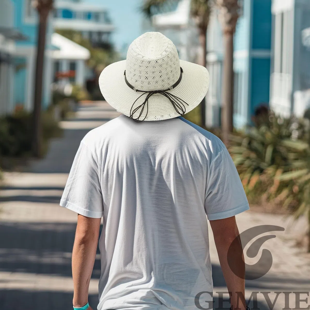 GEMVIE Panama, cappello da uomo e donna, a tesa larga, cappello di paglia Fedora, con nastro in grosgrain, cappello estivo