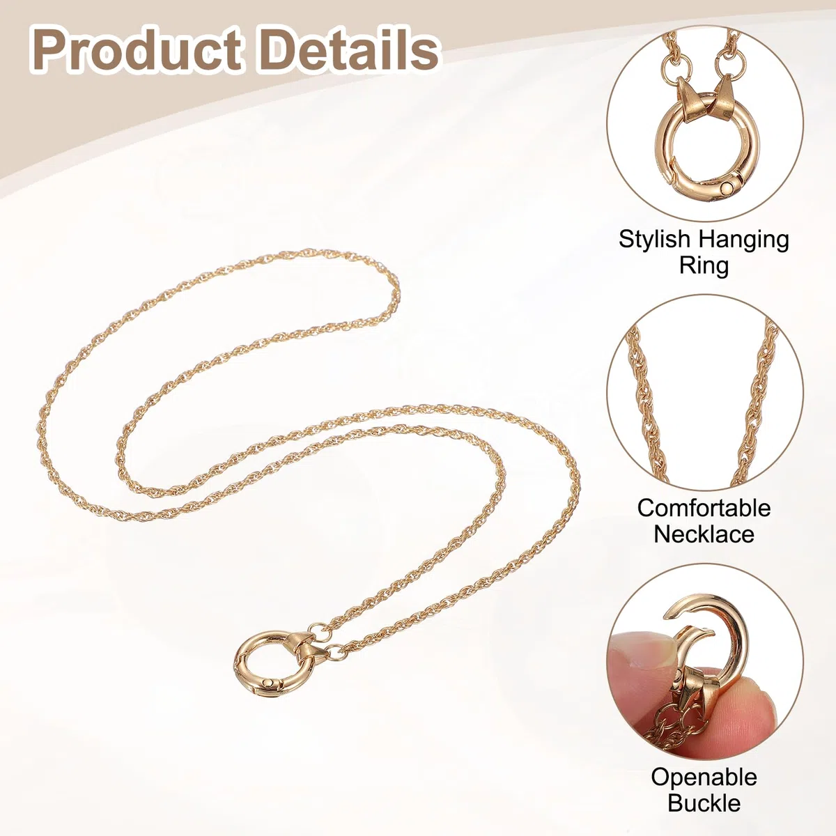 QUARKZMAN 2Pz Cordino per OcchialeLaccetti per Occhiali Cinturino Anti-Smarrimento da Sole Catenella Occhiali Morbido e Portatile per Vista con Anello in Lega per Uomo e Donna, Bianco, Oro